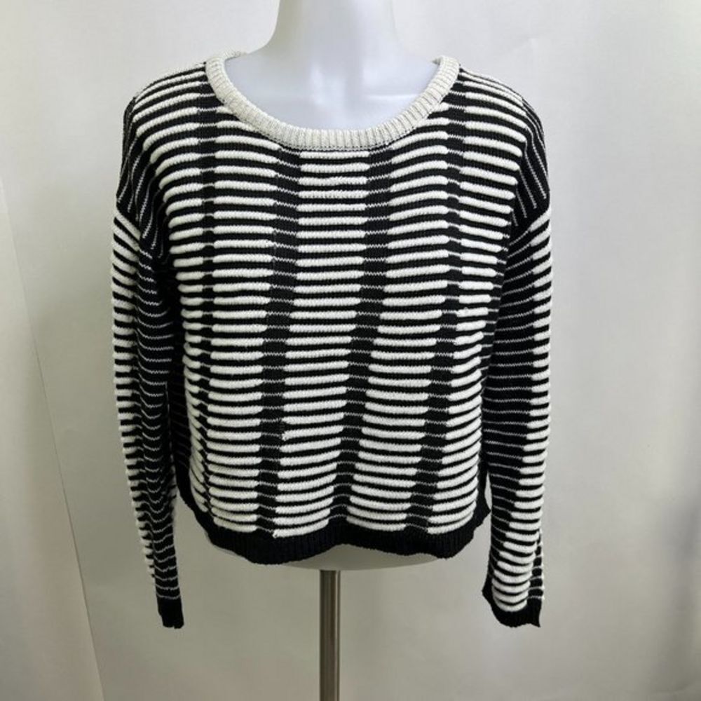 Sans‎ Souci S Sweater Black White Striped Cropped Long Sleeve Urban Outfitters